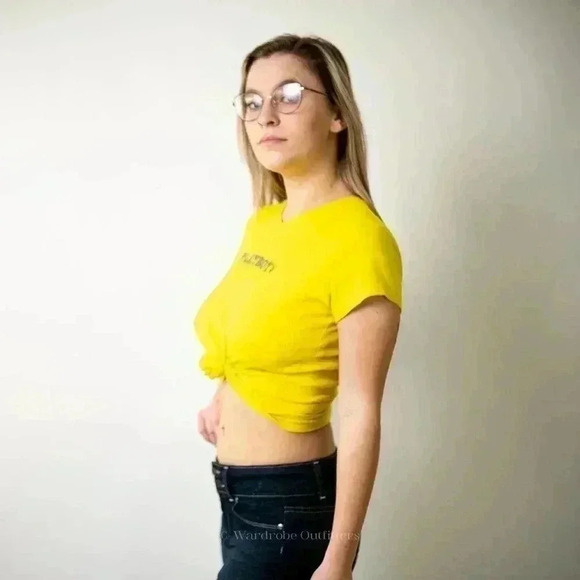 Y2K Playboy Bright Yellow Crop Top Tee Shirt - M - Picture 6 of 6